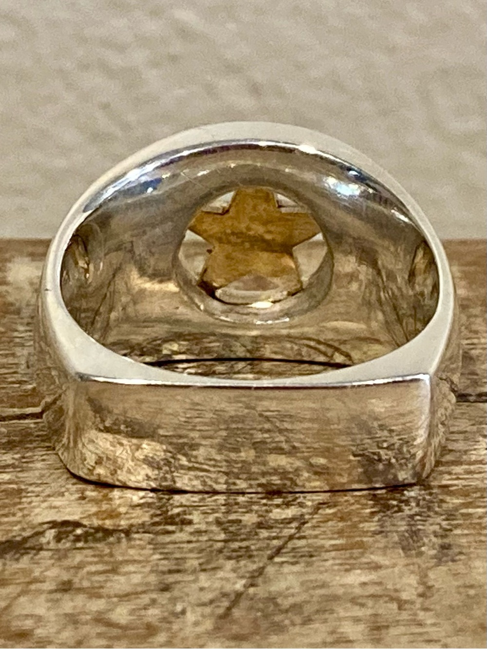 Sterling Silver & 14K Gold Lone Star Signet Ring Size 9.25 19 Grams - Picture 13 of 17